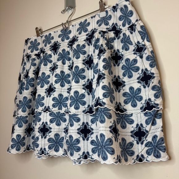 AGUA BENDITA for Target Linen Blend Turquoise Scalloped Hem Floral Mini Skirt - Picture 3 of 8